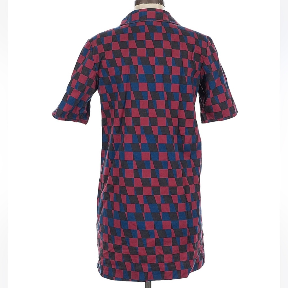 Dusen Dusen Red and Blue Polo Shirt Mini Dress Double Check Red Blue Purple M - Picture 2 of 6